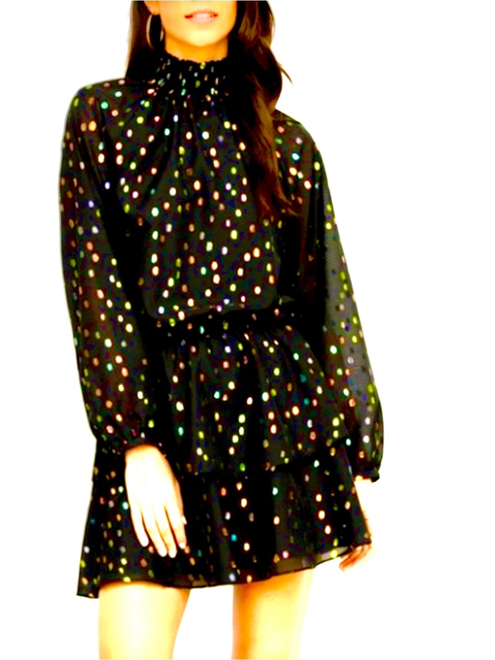 🆕#292~Yumi Kim Black Long Sleeve Mini w\ Multicolor Metallic Polka Dots, Small